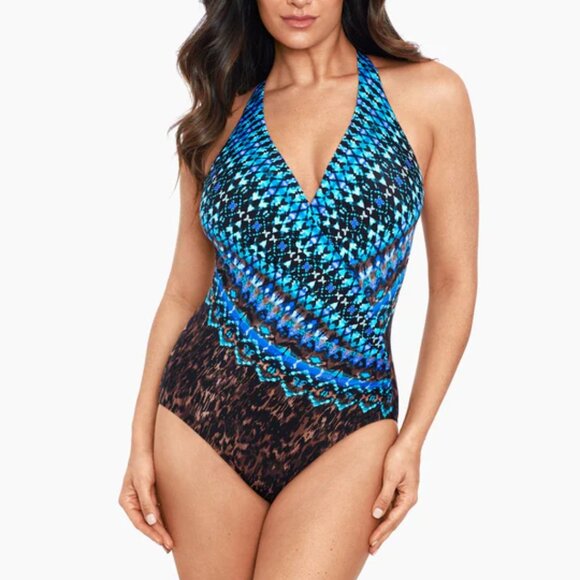 Miraclesuit Wrapsody tank one piece swim blue brown compression slimming new 10 - Picture 1 of 5
